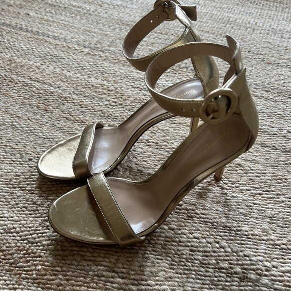 Gianvito Rossi Shoes - GIANVITO ROSSI Milano Gold Leather Portofino 105 Ankle Strap Heels